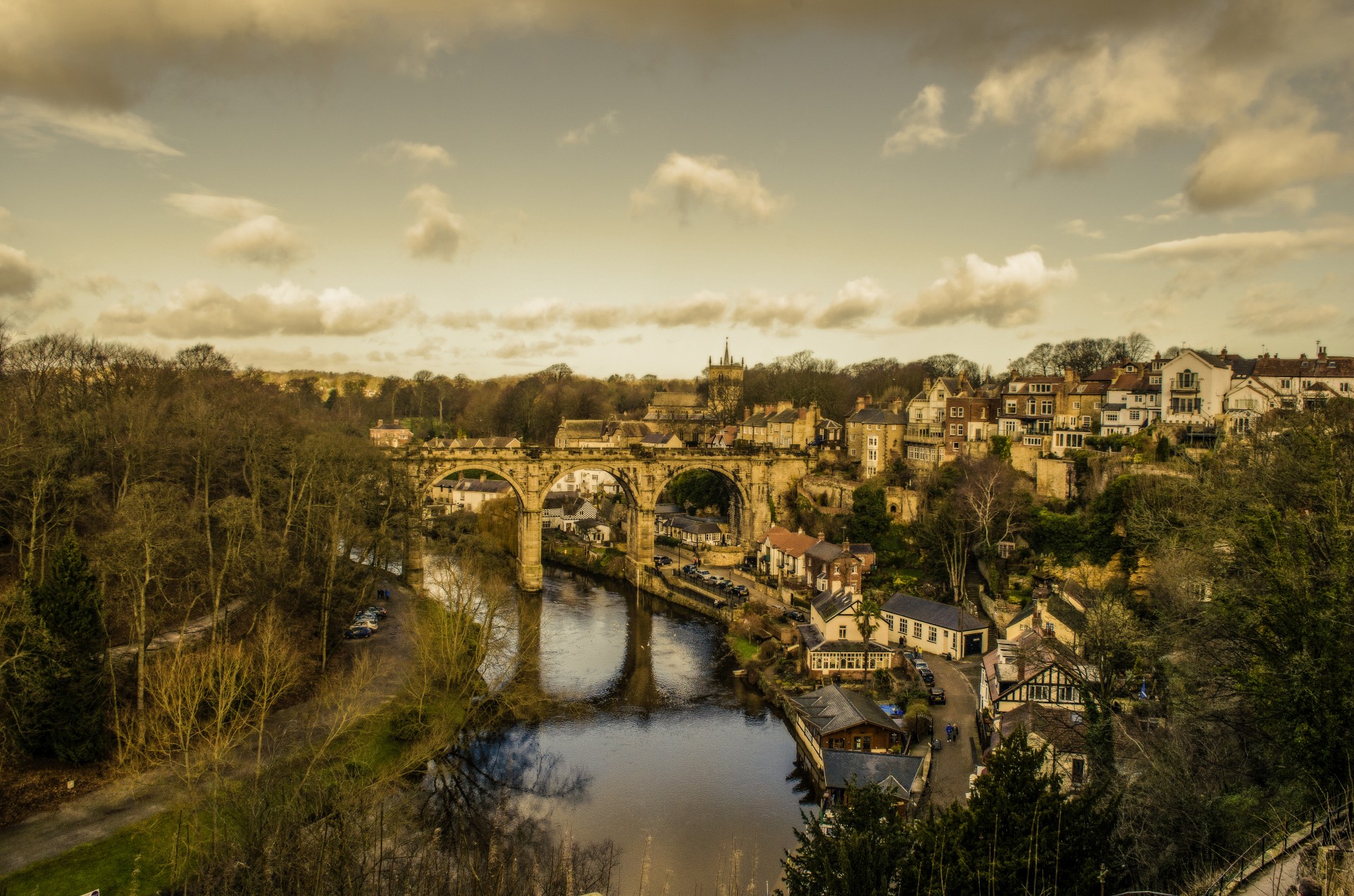 Šiaurė,  Anglija,  Knaresborough,  Antena,  Miestas,  Vaizdas,  Viadukas,  Lauke,  Medis,  Namai