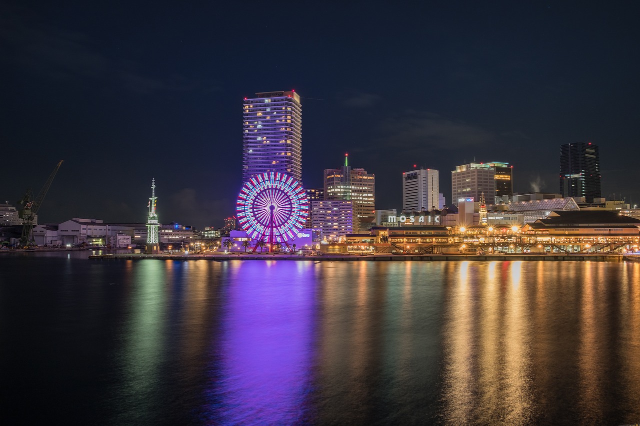 Kobe, Japonija, Uostas, Bokštas, Miestas, Osaka, Naktis, Panorama, Vaizdas, Dusk