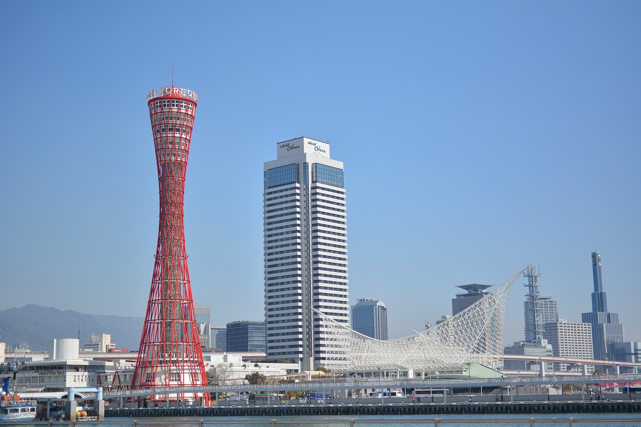 Kobe, Bokštas, Kobe Jūrų Muziejus, Uostas, Viešbučio Okura, Meriken Parkas, Centrinis Prieplauka, Tolimas Vaizdas, Kraštovaizdis, Saulėtas