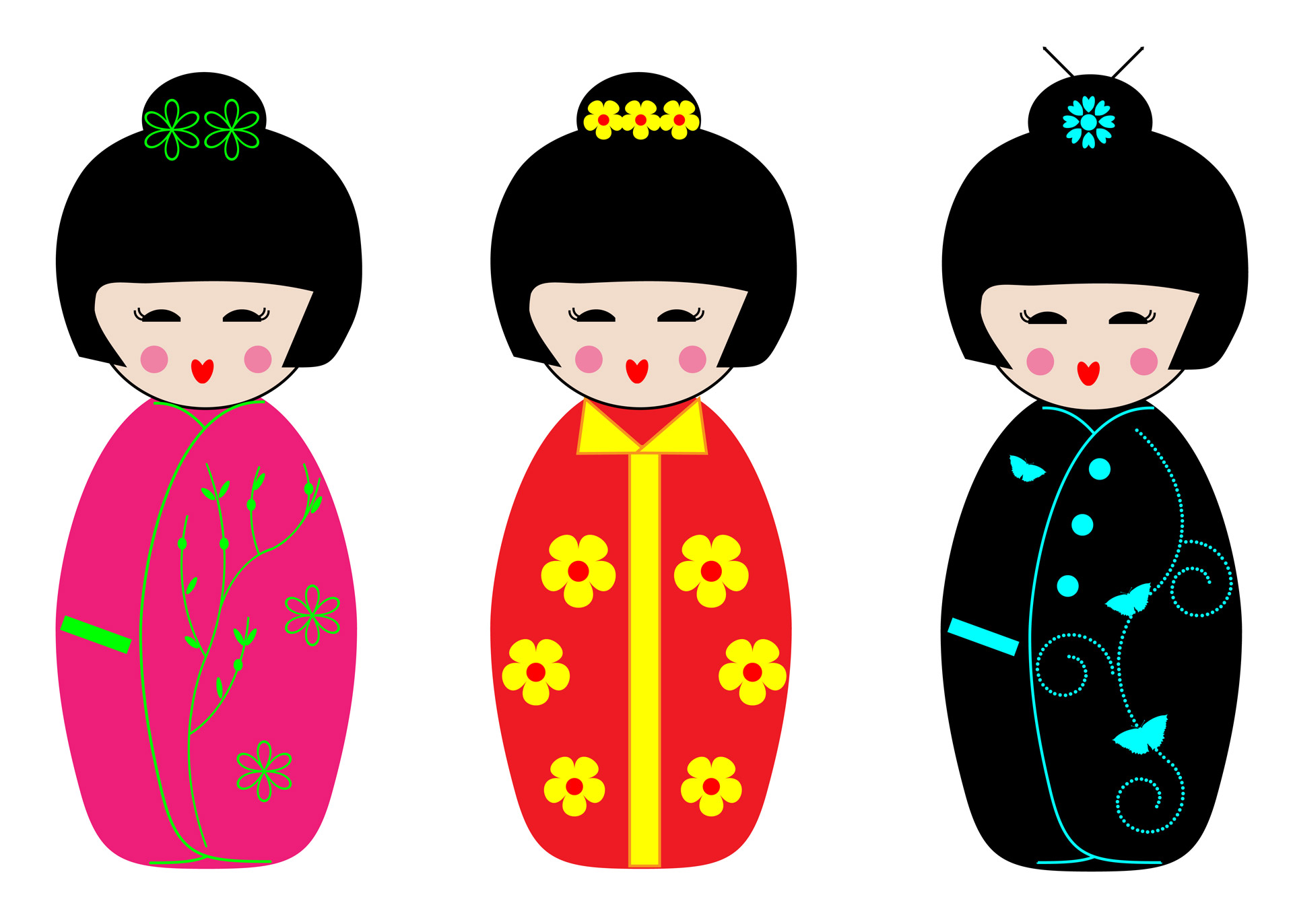 Kokeshi & Nbsp,  Lėlės,  Kokeshi & Nbsp,  Lėlės,  Lėlės,  Mielas,  Japanese,  Rytietiškas,  Kimono,  Spalvinga