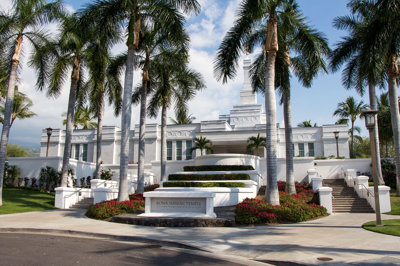 Kona Hawaii Lds Temple, Architektūra, Religija, Religinis, Mormonas, Delnas, Medis, Bažnyčia, Pastatas, Šventykla