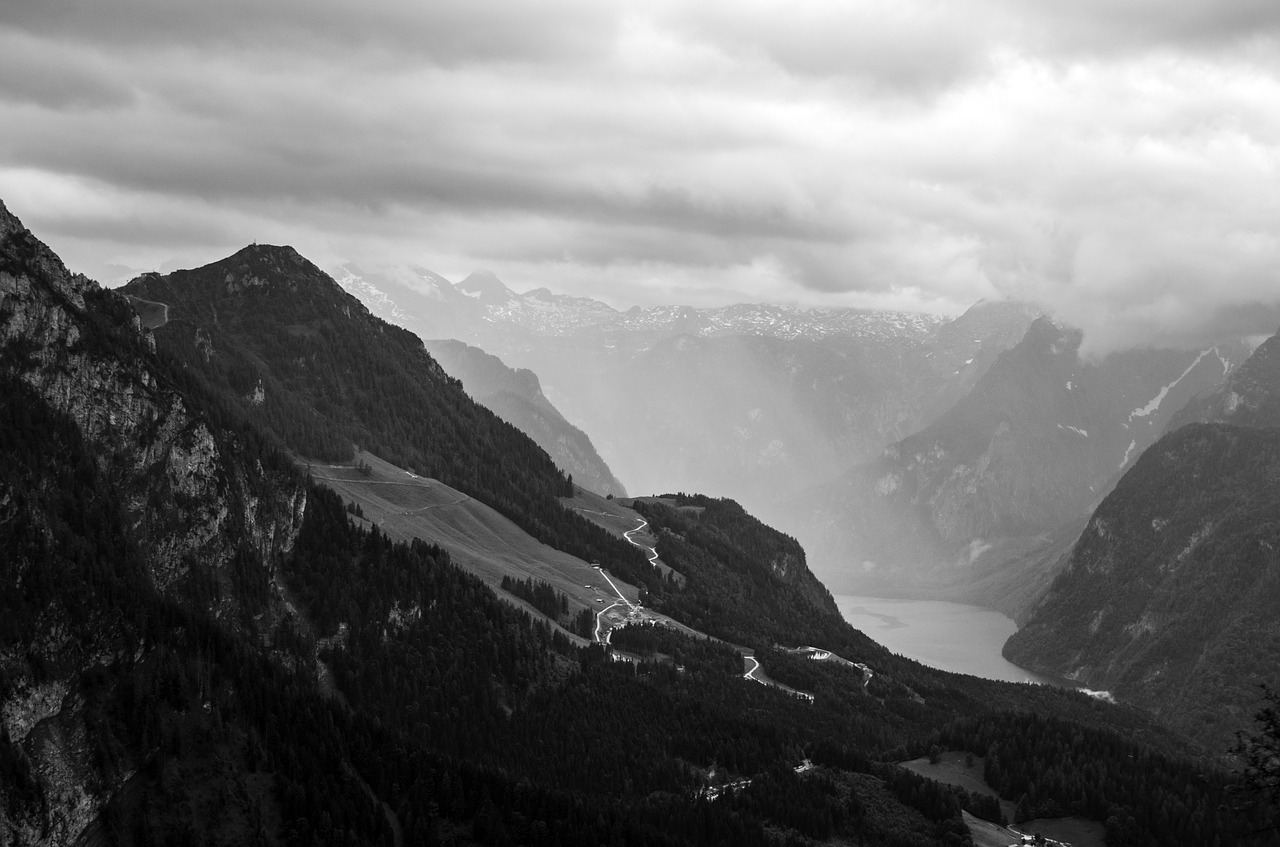 Königssee, Berchtesgadener Žemės, Juoda Balta, Alpių, Kraštovaizdis, Gamta, Rokas, Debesys, Žygiai, Mistinis