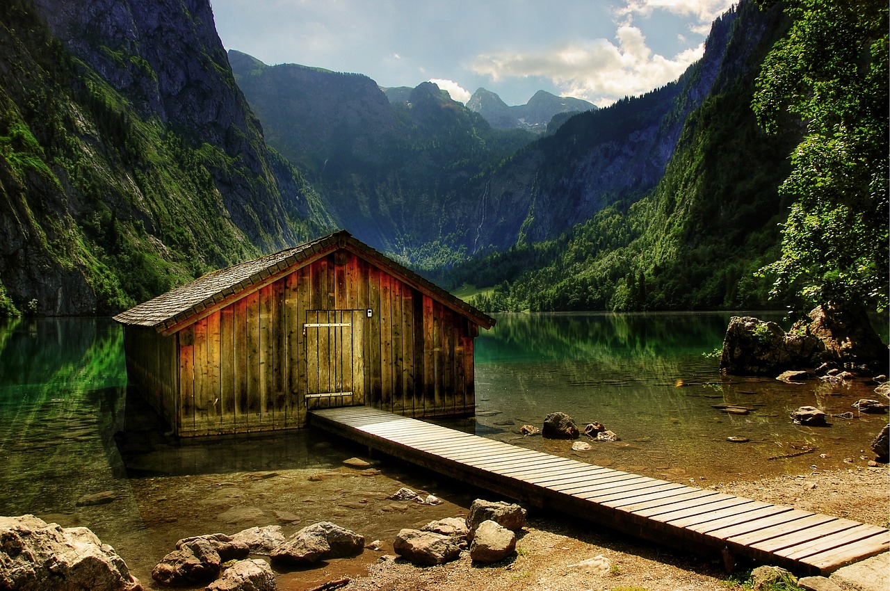 Königssee, Valčių Namas, Atmosfera, Gamta, Mėlynas, Ežeras, Medinis Balkonas, Vasara, Bankas, Romantiškas