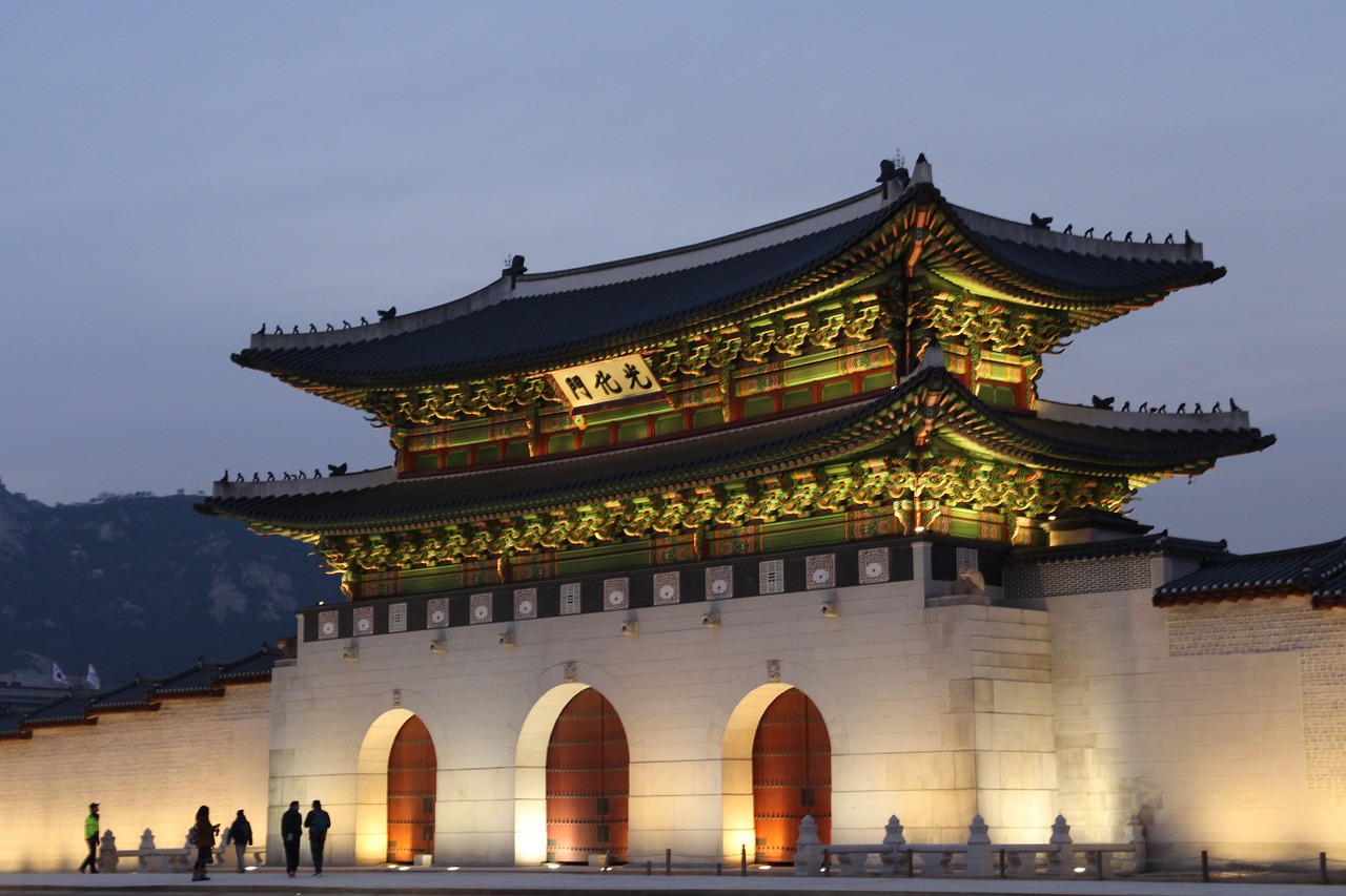 Korėja, Sejongno, Gwanghwamun, Uždraustasis Miestas, Istorinės Vietos, Seulas, Gyeongbok Rūmai, Naktinis Vaizdas, Tradicinis, Turizmas