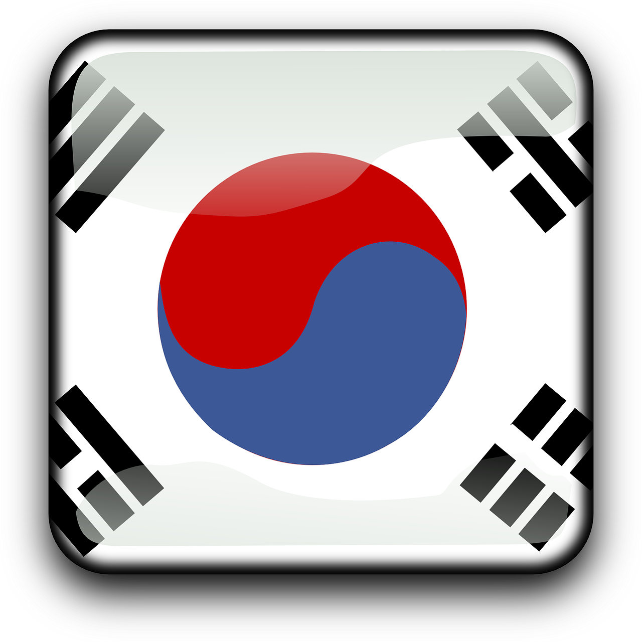 Korėja, Vėliava, Šalis, Tautybė, Kvadratas, Mygtukas, Blizgus, Nemokama Vektorinė Grafika, Nemokamos Nuotraukos,  Nemokama Licenzija
