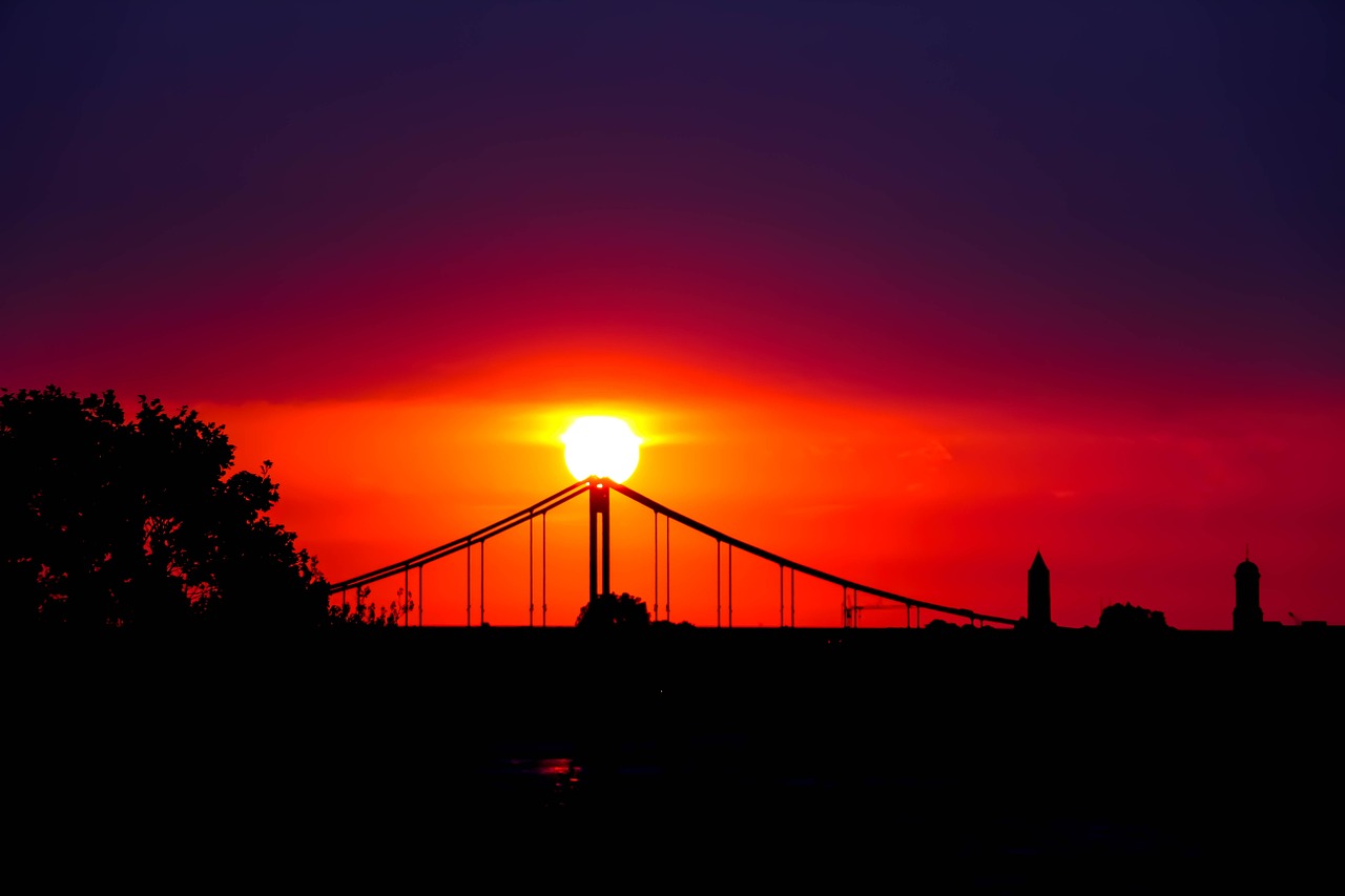 Krefeld, Rheinbrücke, Saulėlydis, Nemokamos Nuotraukos,  Nemokama Licenzija