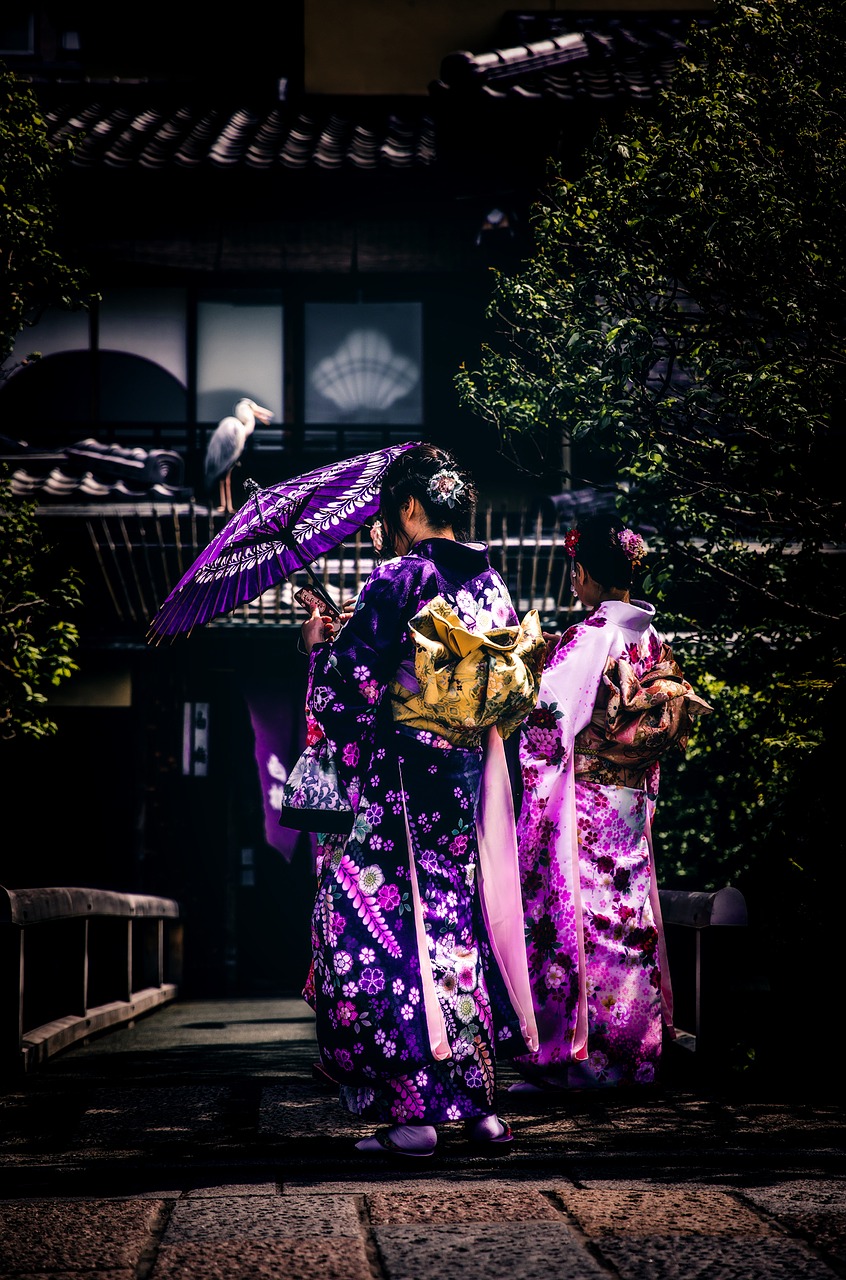 Kyoto, Japonija, Japanese, Kimono, Geišo Merginos, Skėtis Nuo Saulės, Hdr, Spalvinga, Gražus, Pastatai