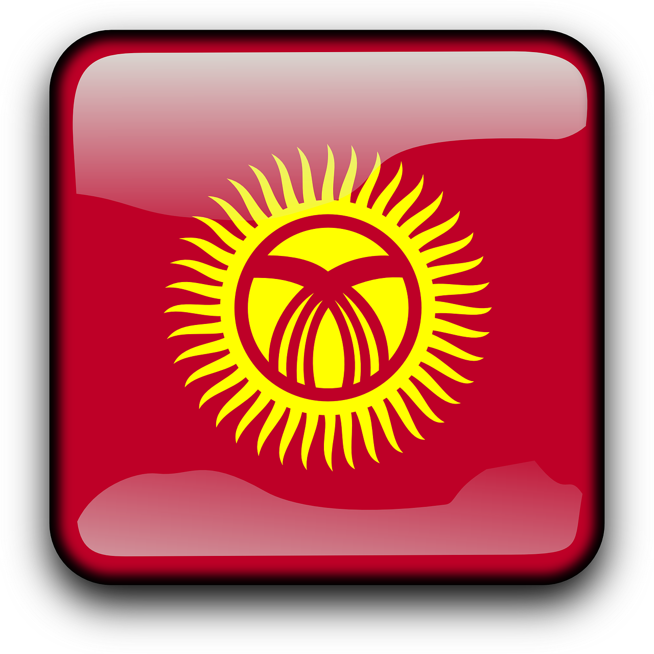 Kirgizija, Vėliava, Šalis, Tautybė, Kvadratas, Mygtukas, Blizgus, Nemokama Vektorinė Grafika, Nemokamos Nuotraukos,  Nemokama Licenzija