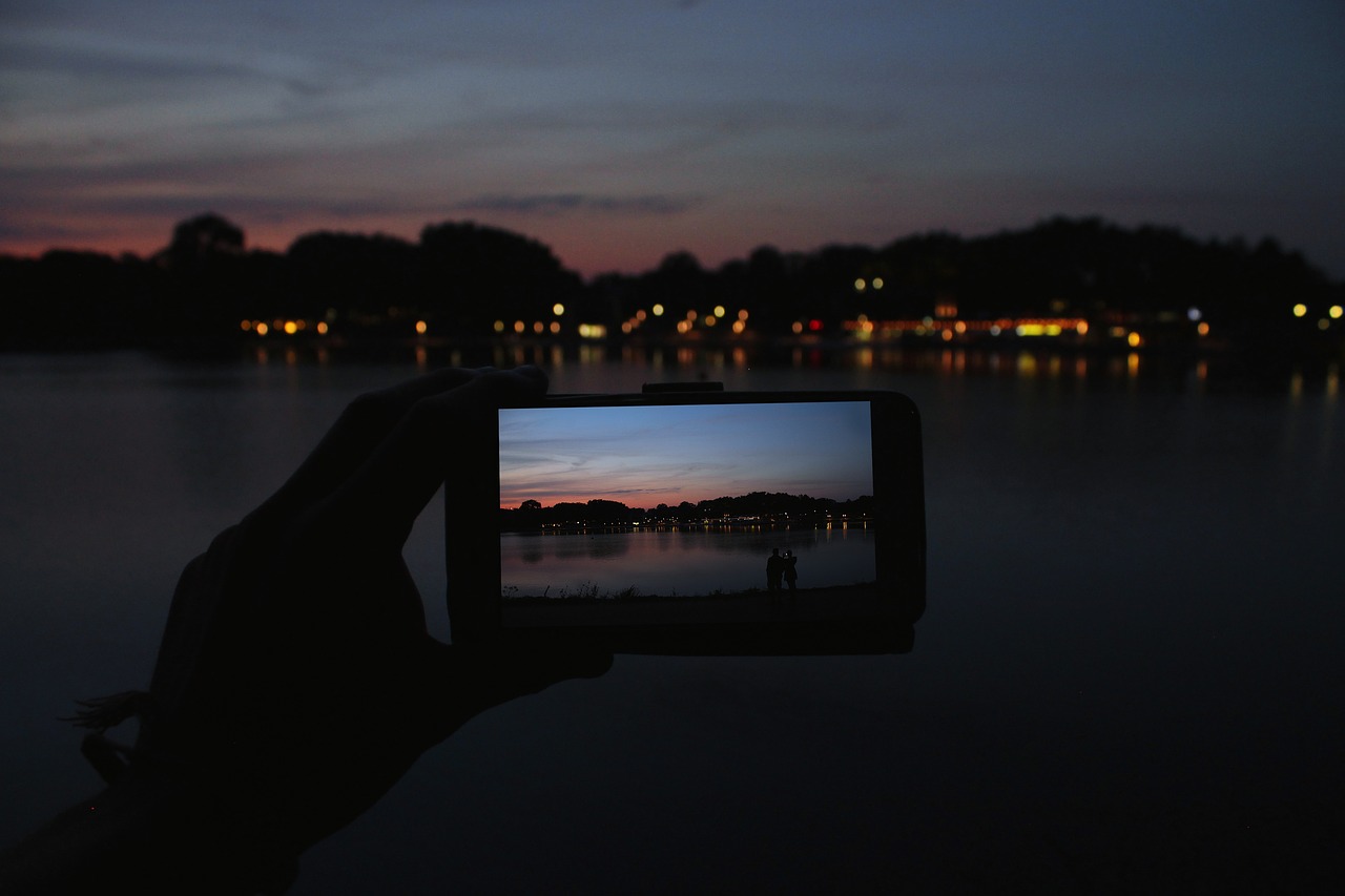 Ežeras, Aasee, Münsteris, Vakaro Saulė, Saulėlydis, Dangus, Mobilusis Telefonas, Nuotrauka, Afterglow, Abendstimmung