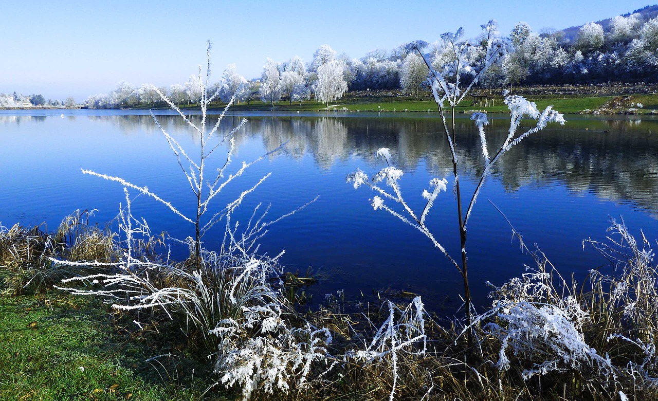 Ežeras, Žiemos, Žiemos Peizažas, France, Užšalęs Ežeras, Gamta, Šaltas, Dangus, Vanduo, Rezervuaras