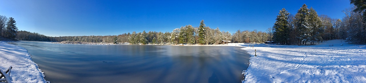 Ežeras, Žiema, Sniegas, Medžiai, Kraštovaizdis, Panoraminis, Vanduo, Ledas, Balta, Dangus