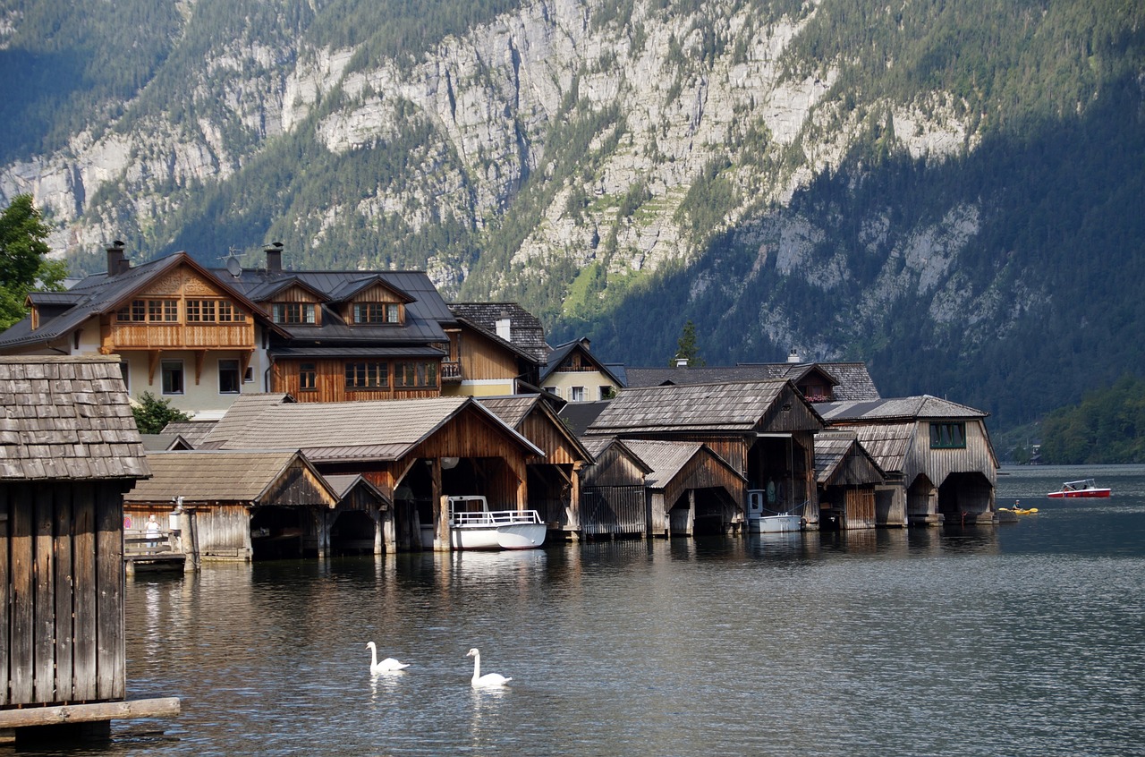Ežeras,  Hallstatt,  Istorinis,  Miestas,  Medinis,  Namai,  Unesco,  Austrija,  Alpės,  Valtį