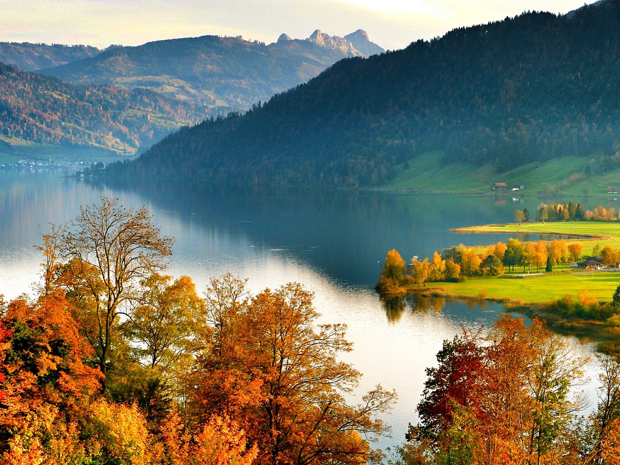 Ežeras, Kraštovaizdis, Ruduo, Šveicarija, Ägerital, Įspūdingas, Nemokamos Nuotraukos,  Nemokama Licenzija