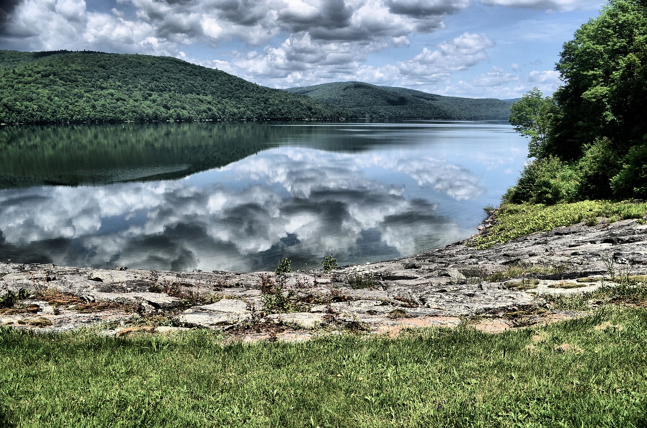 Ežeras, Kalvos, Krantas, Scena, Kraštovaizdis, Dangus, Debesys, Atspindys, Aplinka, Hdr