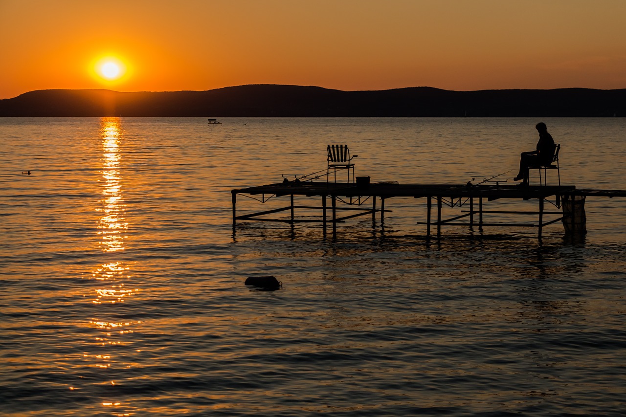 Balaton Ežeras, Ežeras, Vanduo, Saulėlydis, Kraštovaizdis, Spalvos, Naktį, Vasara, Dusk, Vengrija