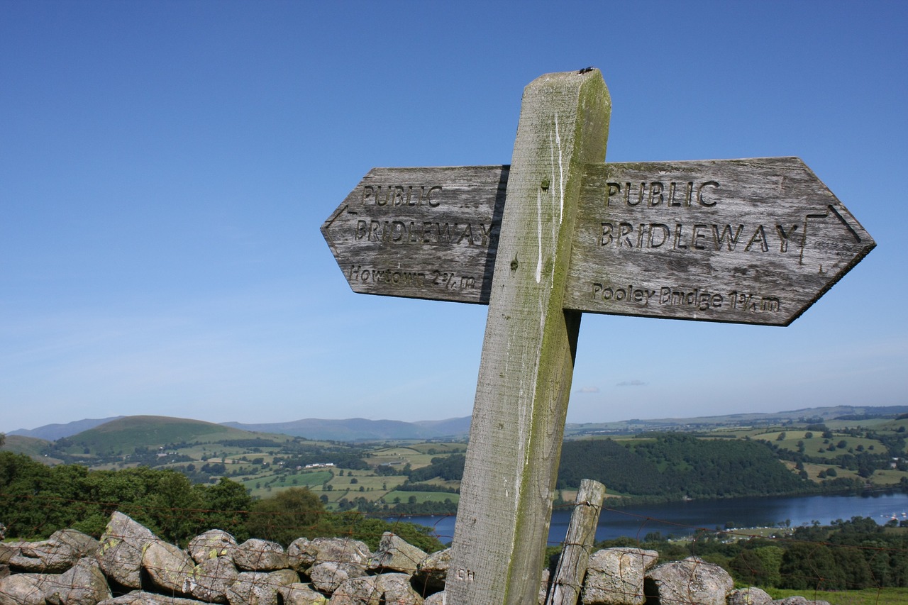 Ežero Rajonas, Ženklas, Mediena, Siena, Sausa Akmens Siena, Bridleway, Ullswater, Pusė Tiltas, Kambrija, Uk