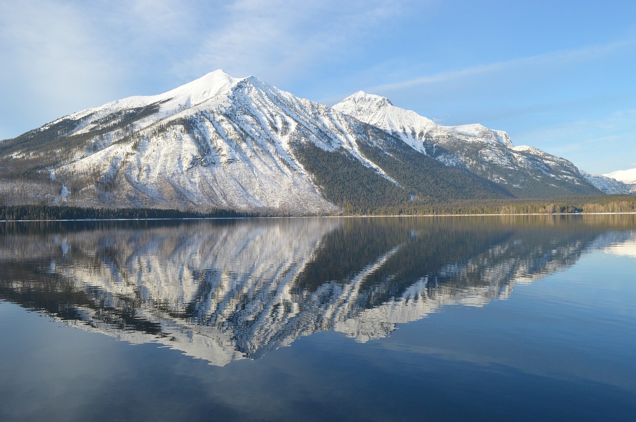 Ežeras Mcdonald, Kraštovaizdis, Atspindys, Vanduo, Kalnai, Ledynas Nacionalinis Parkas, Montana, Usa, Alpių, Gamta