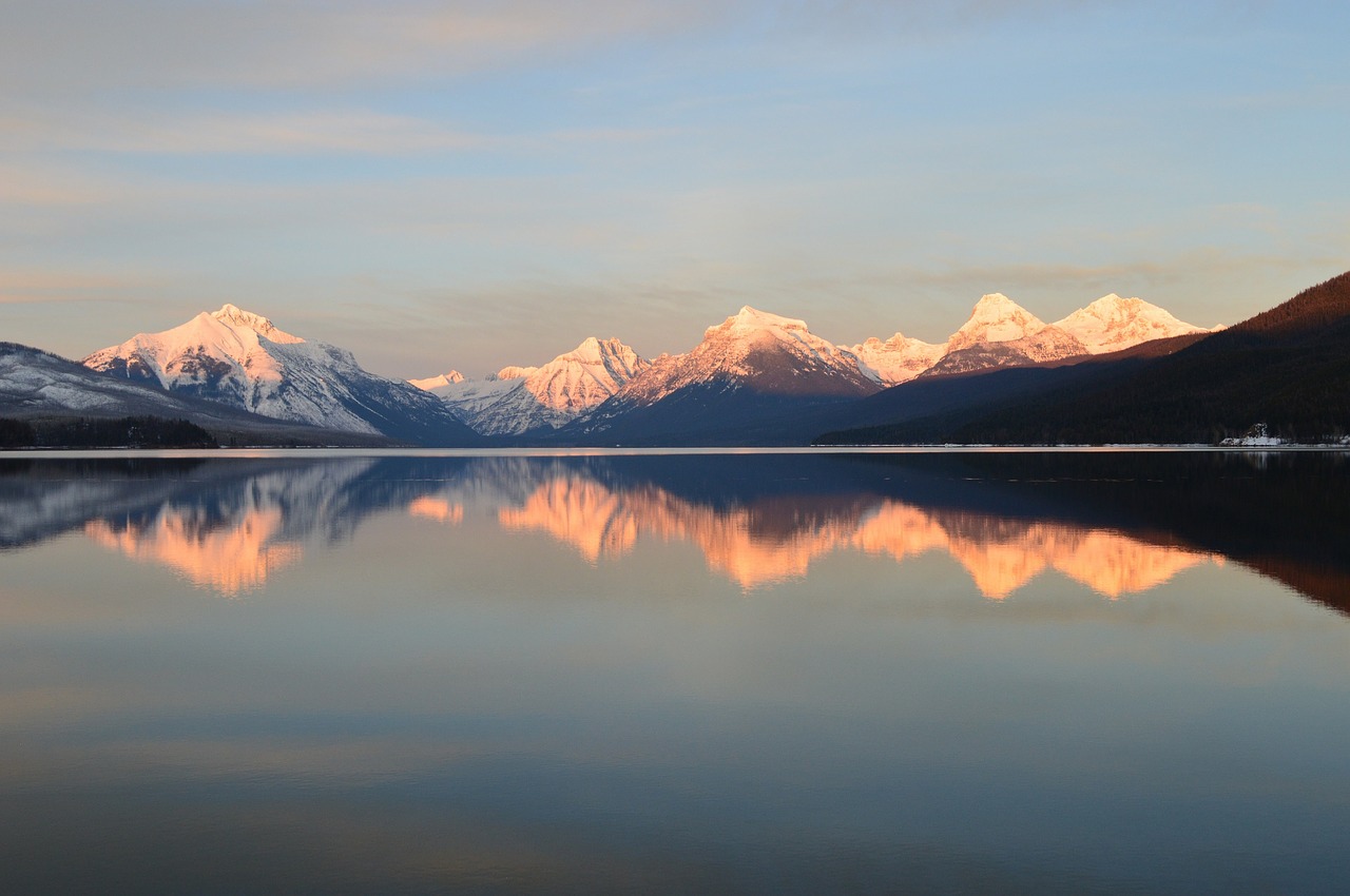 Ežeras Mcdonald, Kraštovaizdis, Kalnai, Panorama, Smailės, Atspindys, Vanduo, Ledynas Nacionalinis Parkas, Montana, Usa