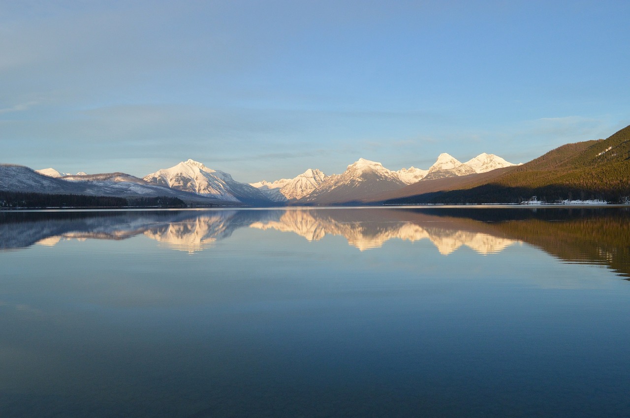 Ežeras Mcdonald, Kraštovaizdis, Kalnai, Panorama, Smailės, Atspindys, Vanduo, Ledynas Nacionalinis Parkas, Montana, Usa