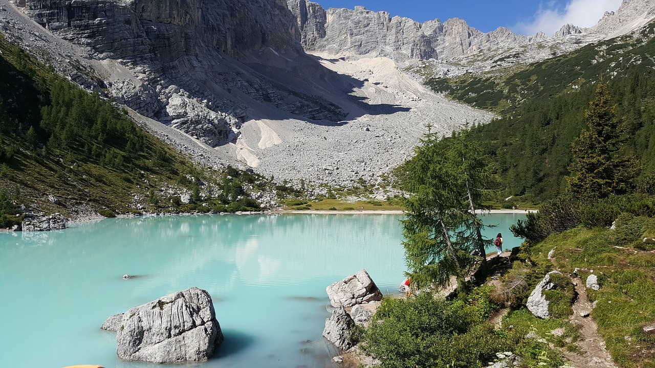 Sorapis Ežeras, Dolomitai, Italijos Alpės, Kalnas, Italy, Gamta, Žalias, Peizažas, Alpių, Alpės