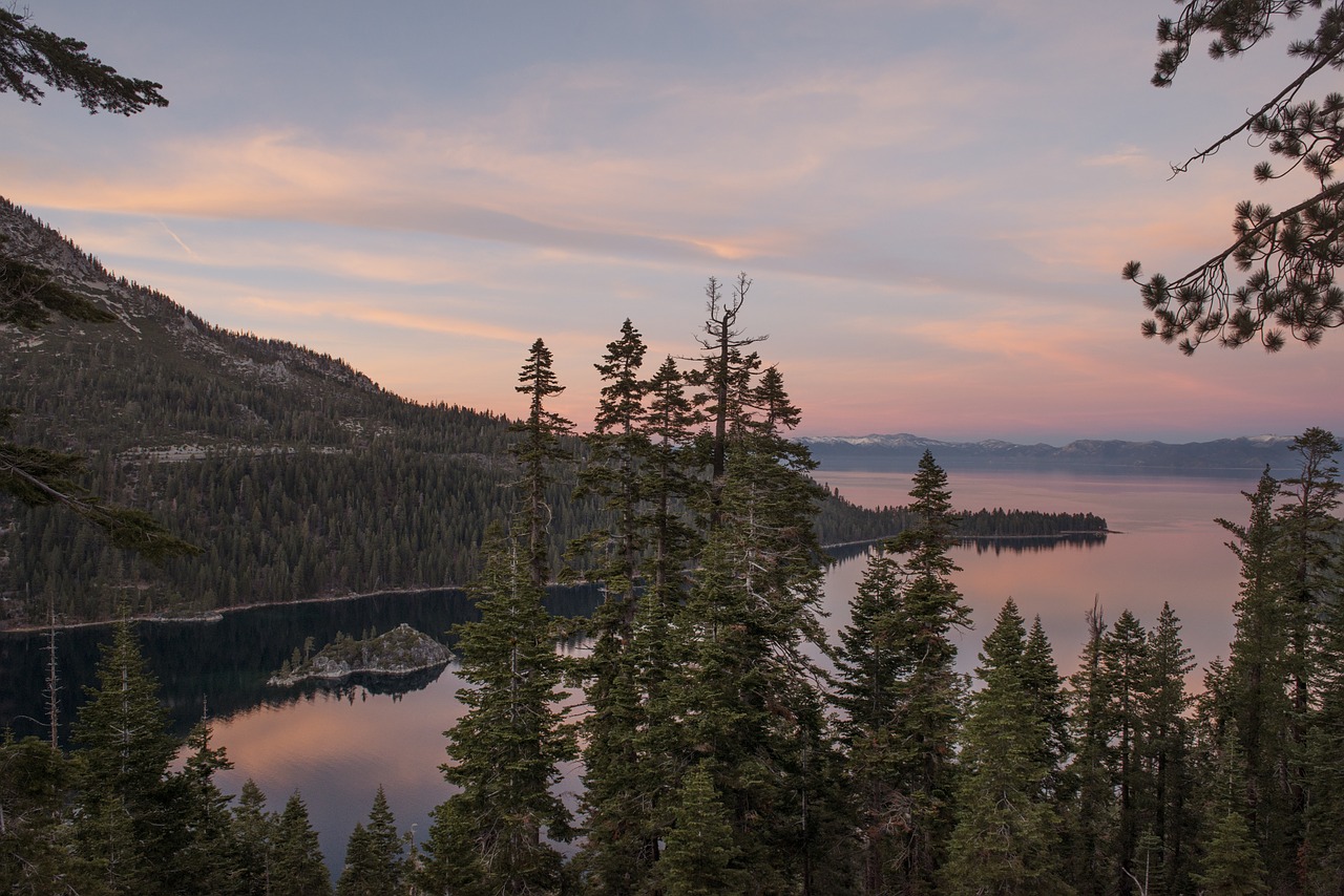 Ežeras Tahoe, Dusk, Kraštovaizdis, Gamta, Vakaras, Twilight, Dangus, Nevada, Kalifornija, Ramus