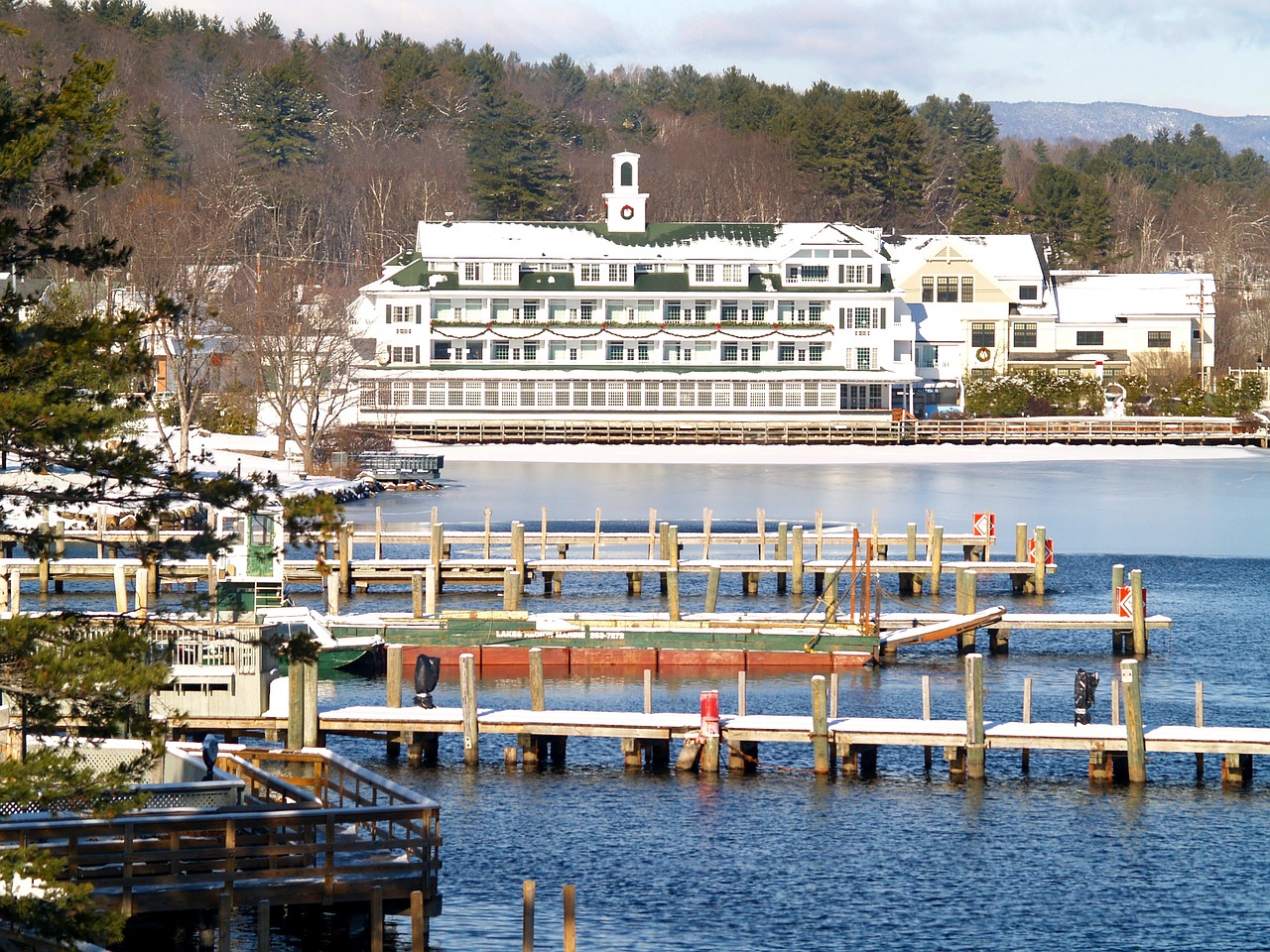 Winnipesaukee Ežeras,  Naujas Hampšyras,  Žiema,  Užeiga,  Melsis,  Dokai,  Prieplaukos,  Vanduo,  Pateikti,  Kalėdos