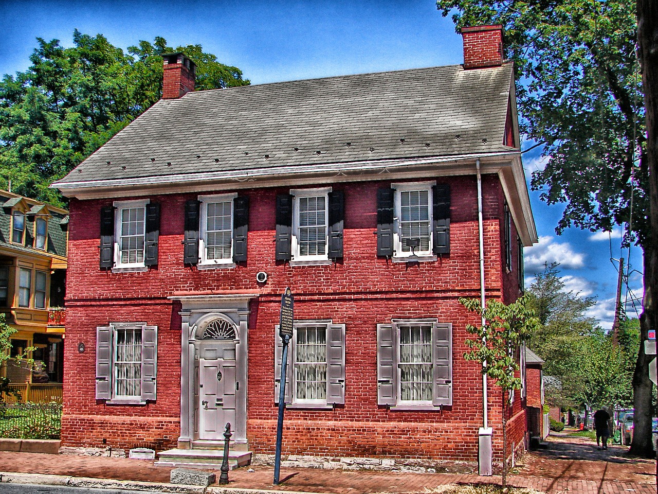 Lancaster, Pennsylvania, Kolonijinis Namas, Orientyras, Istorinis, Hdr, Architektūra, Plyta, Medžiai, Lauke