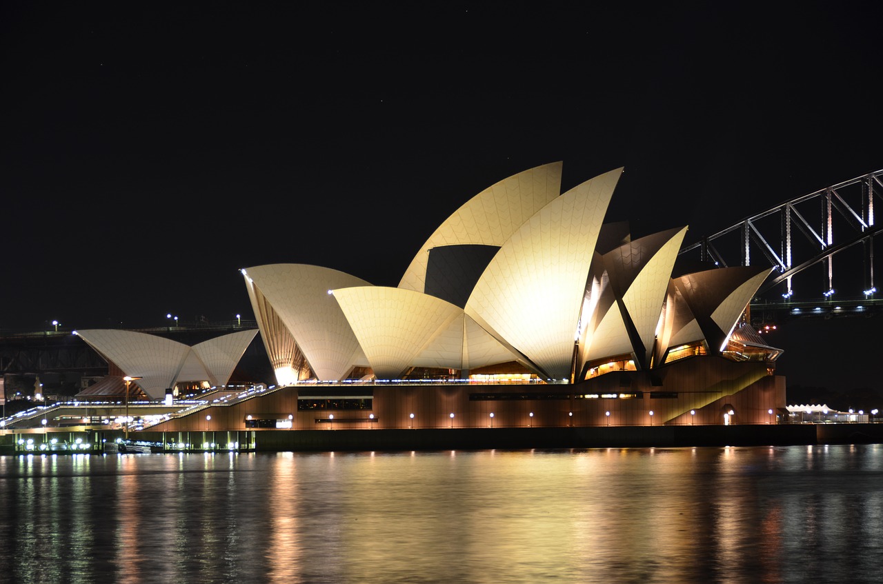 Žemės Ženklas,  Operos Teatras,  Sidnėjus,  Naktis,  Australija,  Žymus Objektas,  Architektūra,  Uostas,  Turizmas,  Miestovaizdis