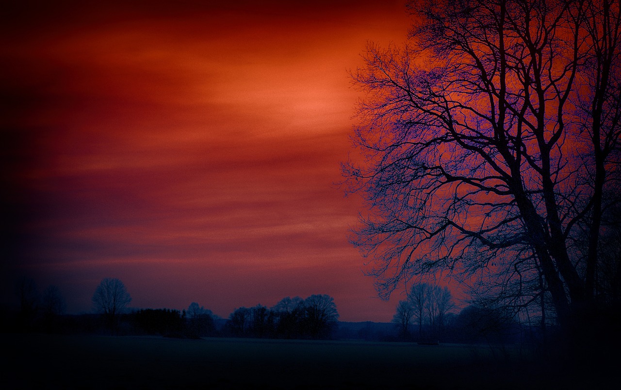 Kraštovaizdis, Dusk, Saulėlydis, Dangus, Gamta, Abendstimmung, Afterglow, Vakarinis Dangus, Debesys, Miškas