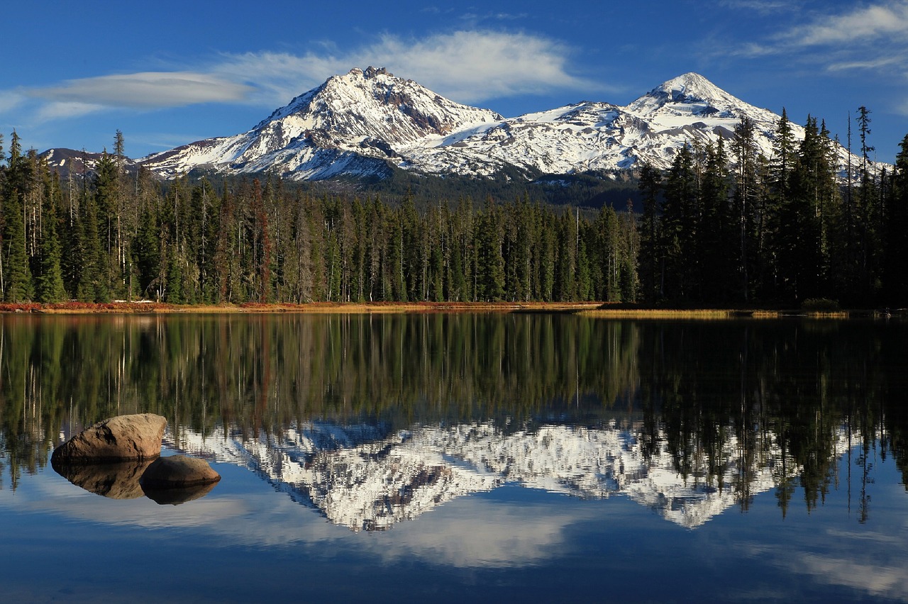 Kraštovaizdis, Vaizdingas, Lauke, Taikus, Scott Ežeras, Atspindys, Kalnai, Willamette Nacionalinis Miškas, Oregonas, Usa