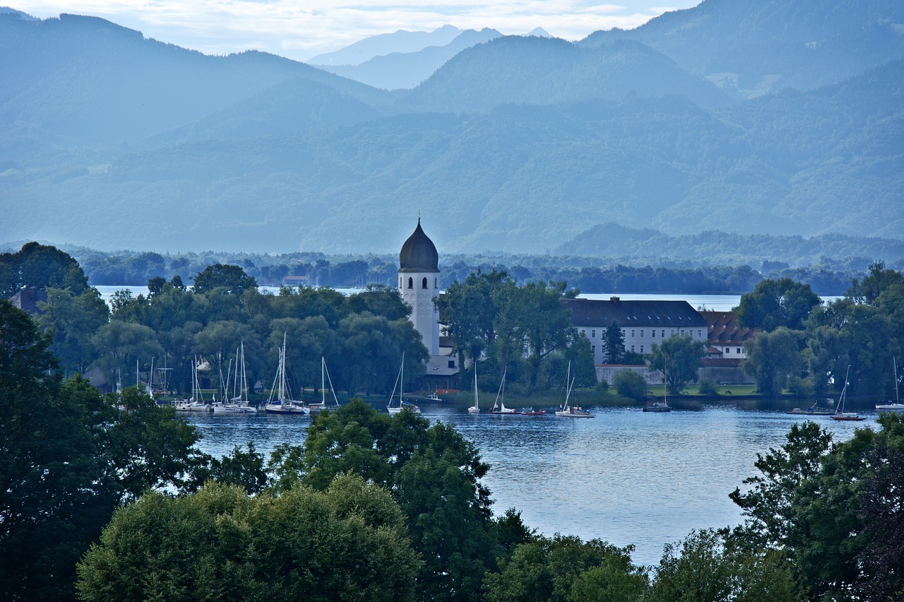 Kraštovaizdis, Bavarija, Chiemgau, Chiemsee, Moteriškos Salos, Vanduo, Ežeras, Vokietija, Gamta, Vaizdas