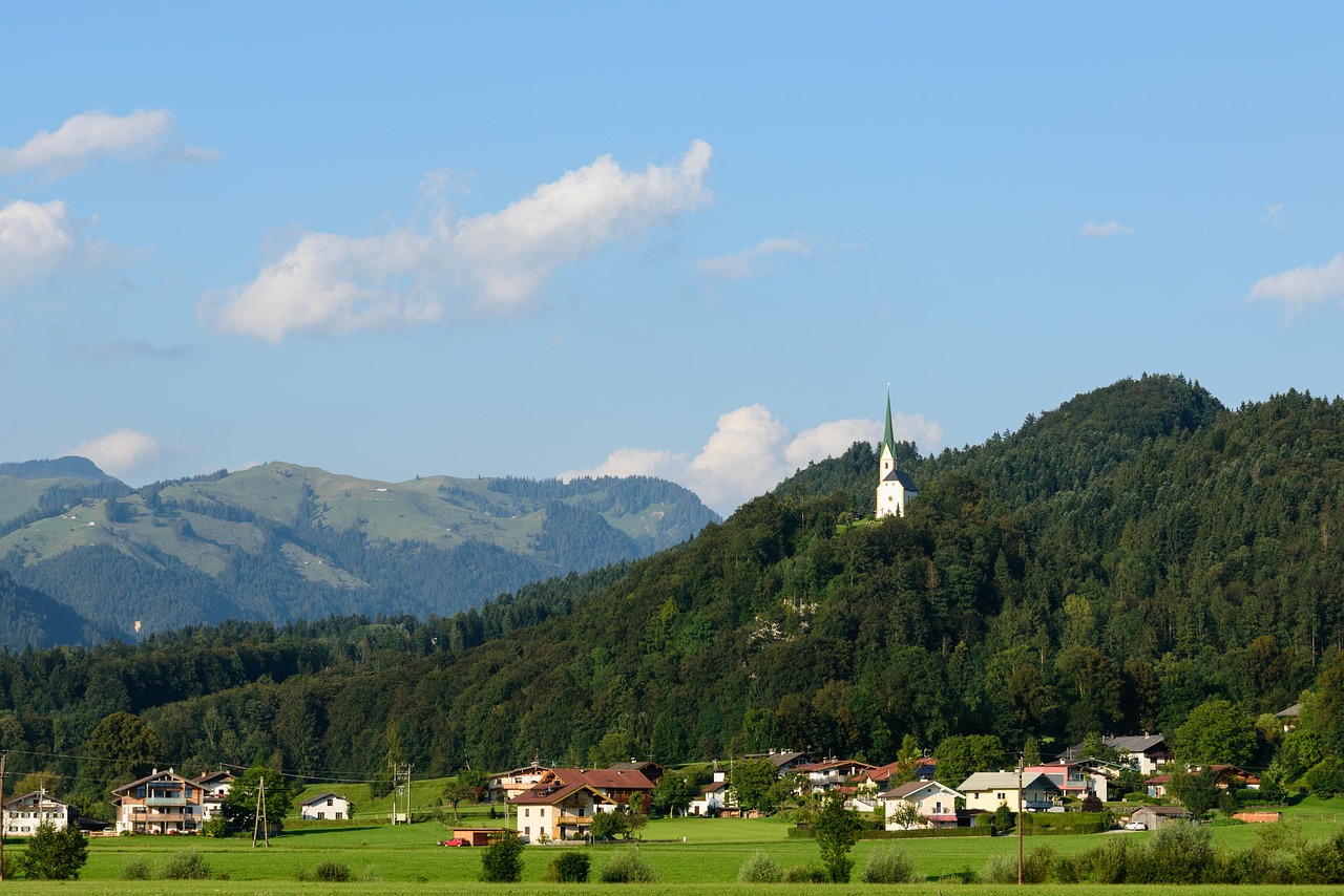 Kraštovaizdis, Gamta, Kalnai, Bažnyčia, Miškas, Alpių, Žalias, Peizažai, Tyrol, Dangus