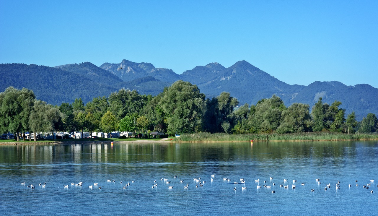 Kraštovaizdis, Bavarija, Chiemgau, Chiemsee, Vanduo, Kalnai, Vokietija, Šventė, Ežeras, Gamta