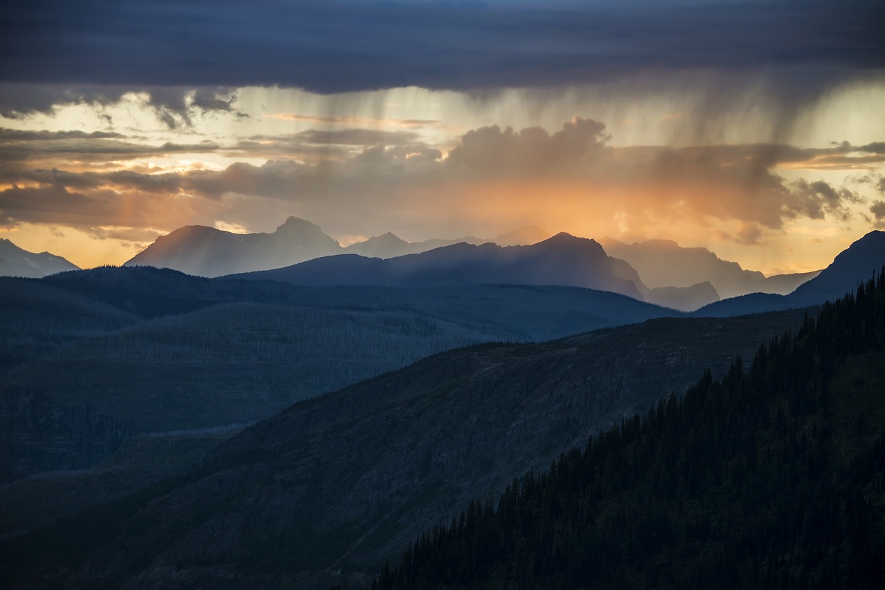 Kraštovaizdis, Saulėlydis, Vaizdingas, Ledynas Nacionalinis Parkas, Montana, Usa, Debesys, Dangus, Ramus, Panoraminis