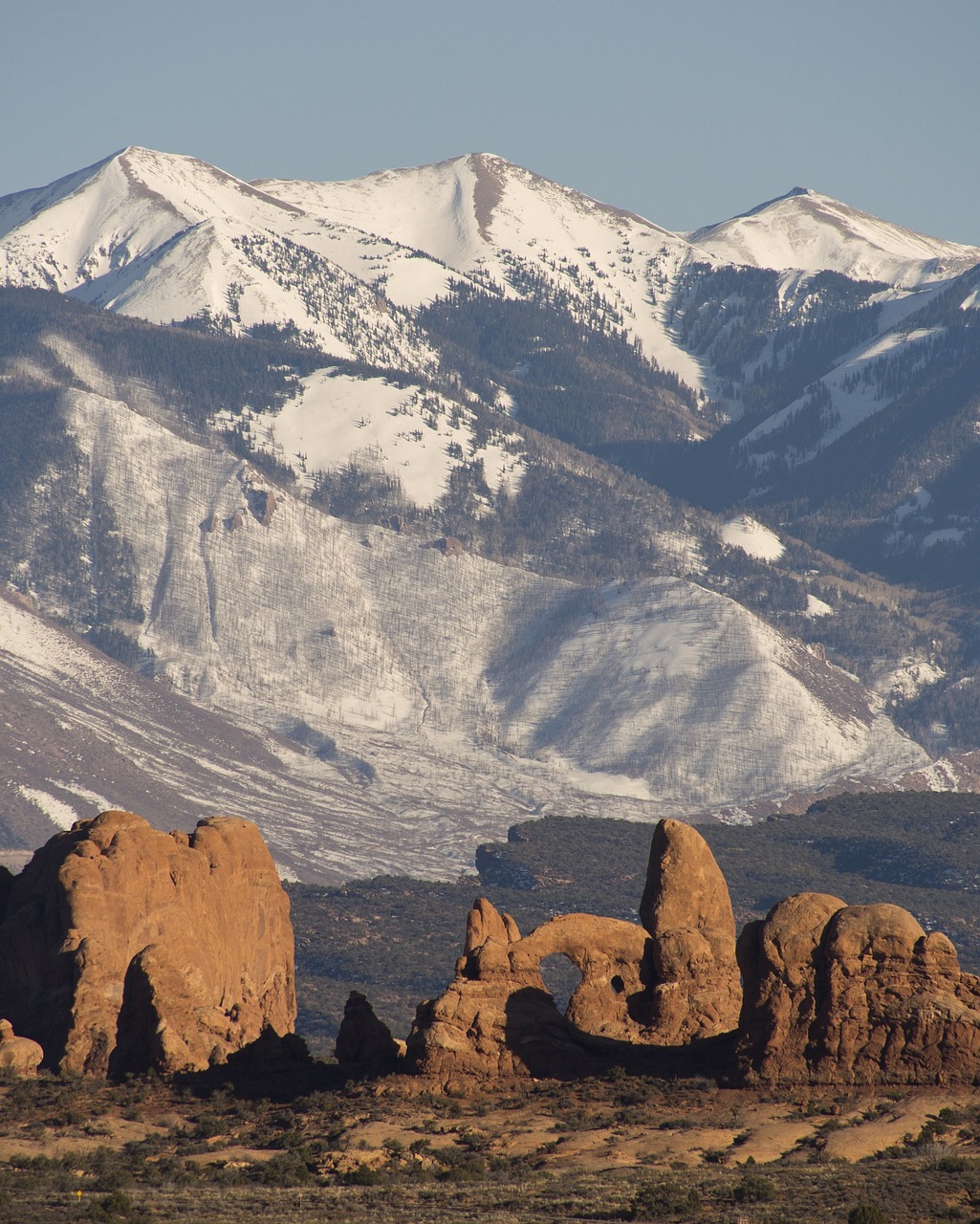 Kraštovaizdis, Vaizdingas, Dykuma, Lauke, Sniegas, Žiema, Arkos Nacionalinis Parkas, Utah, Usa, La Sal Kalnai