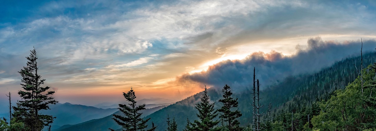 Kraštovaizdis, Saulėlydis, Cloudscape, Puikūs Dūminiai Kalnai, Dūmų, Clingmans Kupolas, Spalvinga, Vaizdingas, Kaimas, Medžiai