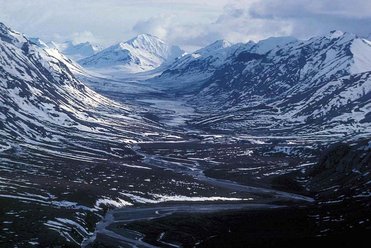 Kraštovaizdis, Vaizdingas, Noatak Upė, Ledyninis Slėnis, Panorama, Arktinio Nacionalinio Parko Vartai, Alaska, Usa, Sniegas, Kalnai