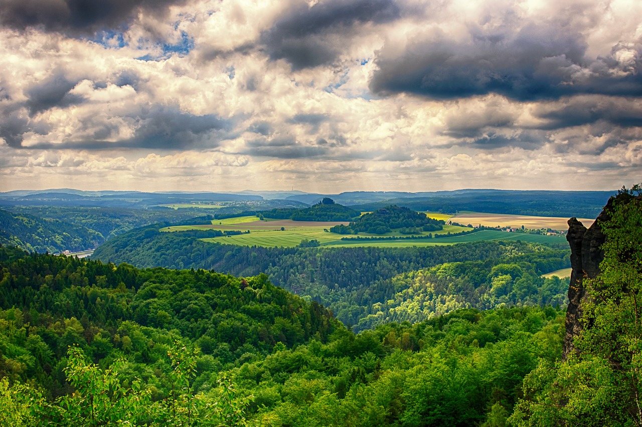 Kraštovaizdis, Gamta, Vaizdas, Dangus, Debesys, Kalnai, Gamtos Rezervatas, Saksonijos Šveicarija, Vokietija, Saksonija