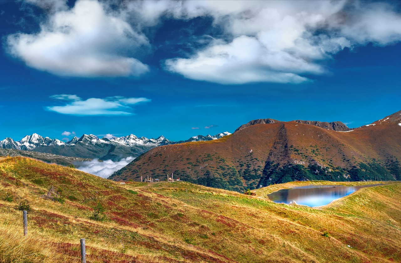 Kraštovaizdis, Kalnai, Alpių, Bergsee, Austria, Žygis, Panorama, Dangus, Debesys, Nuotaika