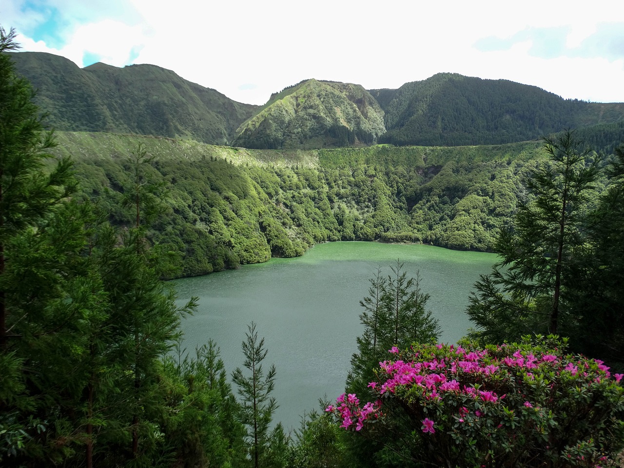 Kraštovaizdis, Gamta, Tvenkinys, Krateris, Vulkanas, Vanduo, Žalias, Medžiai, São Miguel, Azores