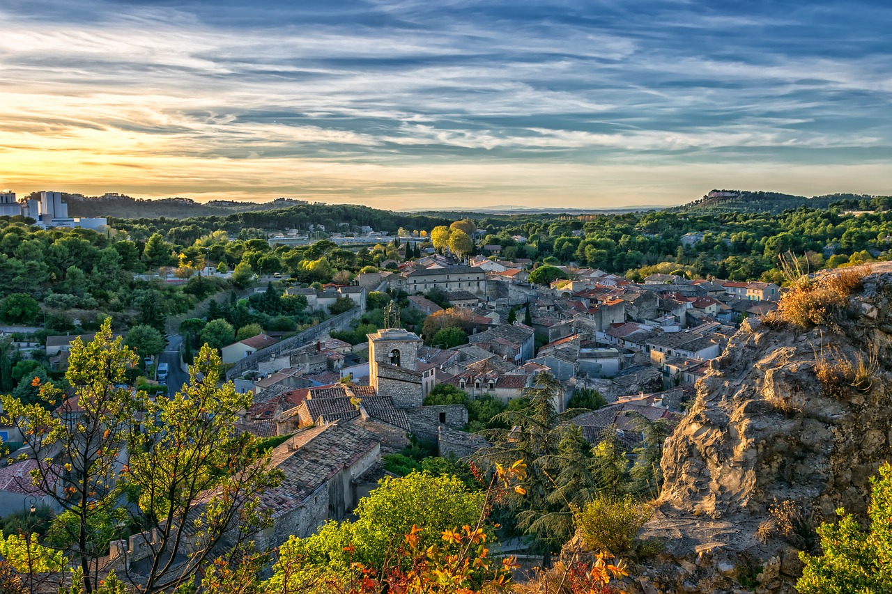 Kraštovaizdis, France, Provence, Orgone, Viduržemio Jūros, Blauzdykis, Vakaras, Vakaro Saulė, Saulėlydis, Architektūra