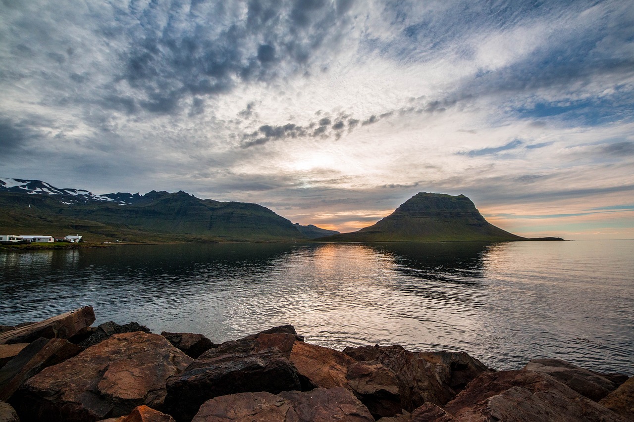 Kraštovaizdis, Saulėlydis, Iceland, Dusk, Twilight, Gamta, Saulė, Vakarinis Dangus, Vanduo, Kalnai