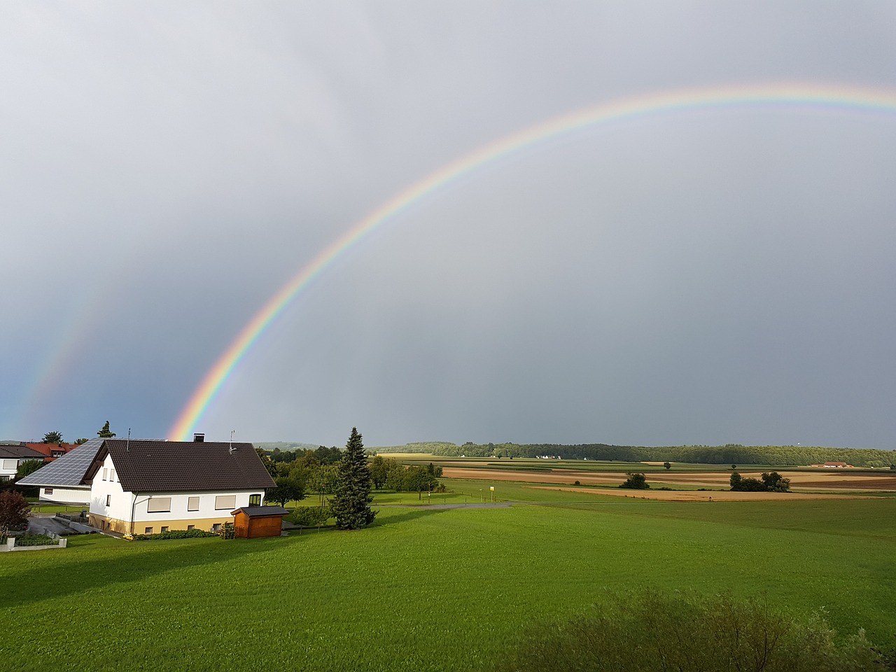 Kraštovaizdis,  Vaivorykštė,  Žemdirbystė,  Ūkis,  Meadow,  Dangus,  Namas, Nemokamos Nuotraukos,  Nemokama Licenzija