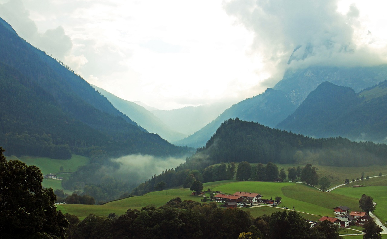 Kraštovaizdis, Viršutinė Bavarija, Ramsau, Kalnai, Dangus, Debesys, Platus Kampas, Panorama, Vaizdas, Bavarija