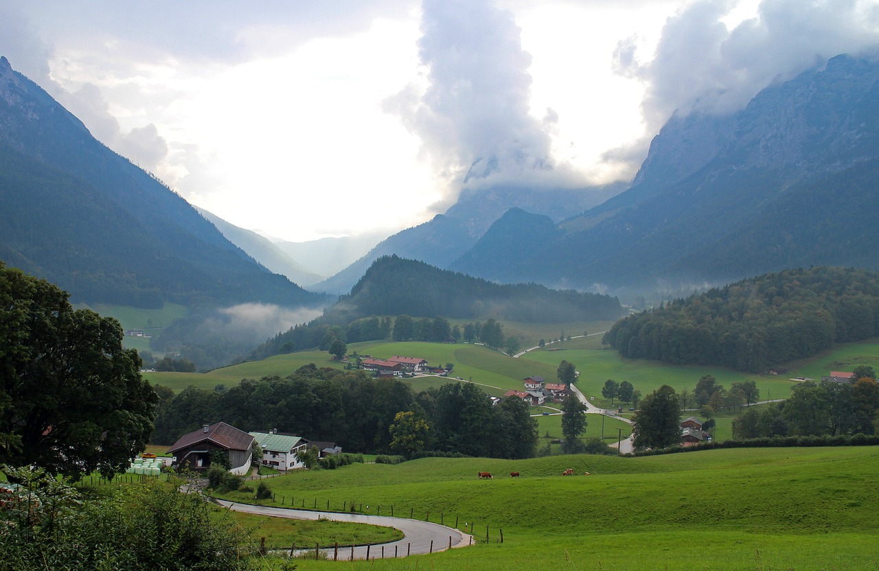 Kraštovaizdis, Viršutinė Bavarija, Ramsau, Kalnai, Dangus, Debesys, Platus Kampas, Panorama, Vaizdas, Bavarija