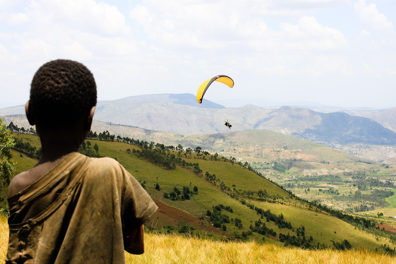 Kraštovaizdis, Vaikas, Paragliding, Burundis, Afrika, Panorama, Afrikos, Juoda, Turizmas, Dangus