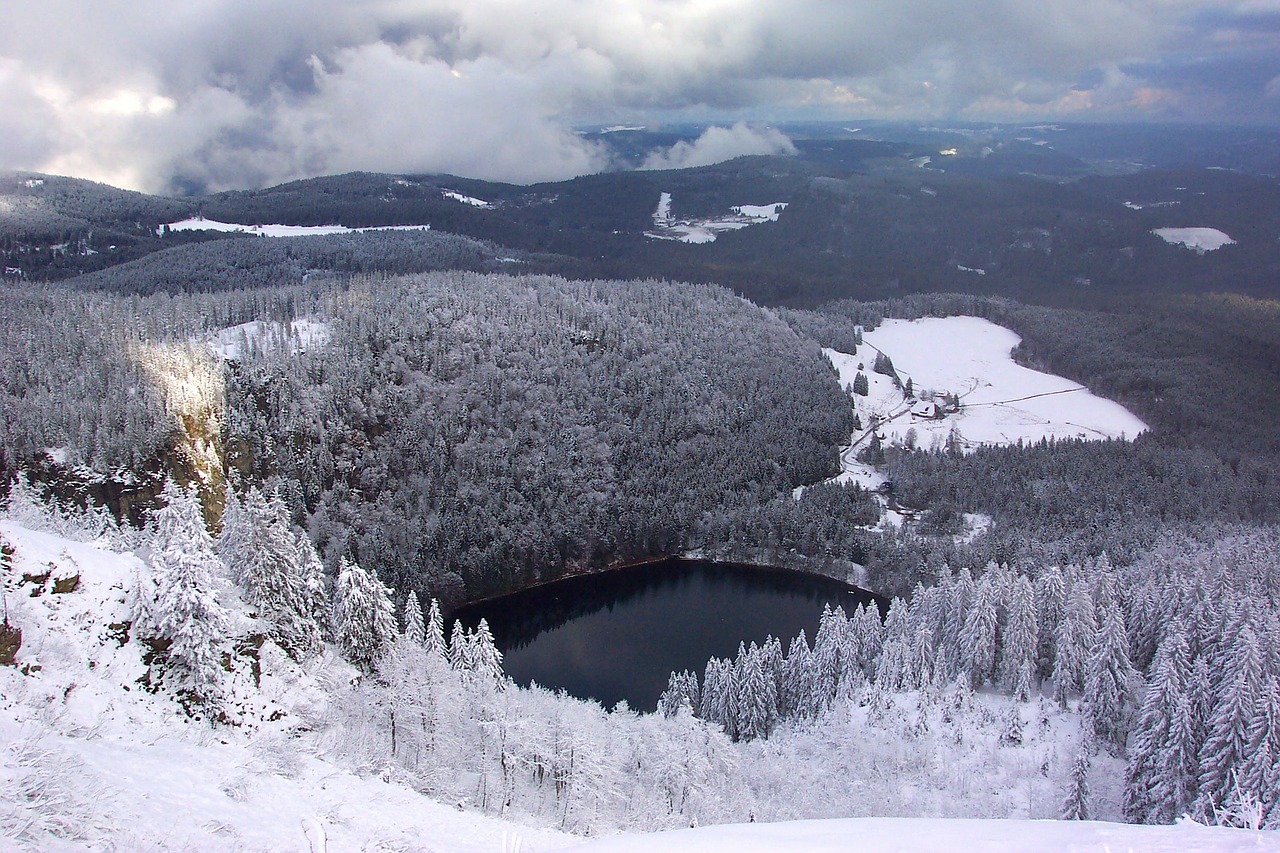 Kraštovaizdis, Žiema, Sniegas, Ledas, Dangus, Debesys, Kalnai, Miškas, Medžiai, Šaltis