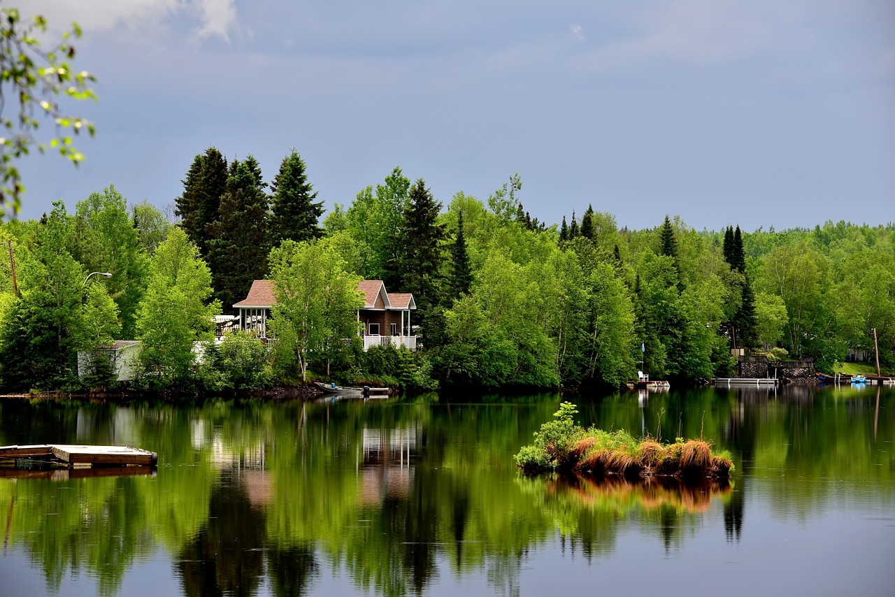 Kraštovaizdis, Ežeras, Vasara, Dangus, Medžiai, Vanduo, Pagrįstas, Apmąstymai, Žalias, Québec