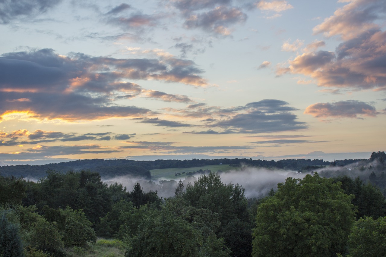 Kraštovaizdis, Saulė, Saulėlydis, Abendstimmung, Twilight, Vakarinis Dangus, Ruduo, Rūkas, Gamta, Nuotaika