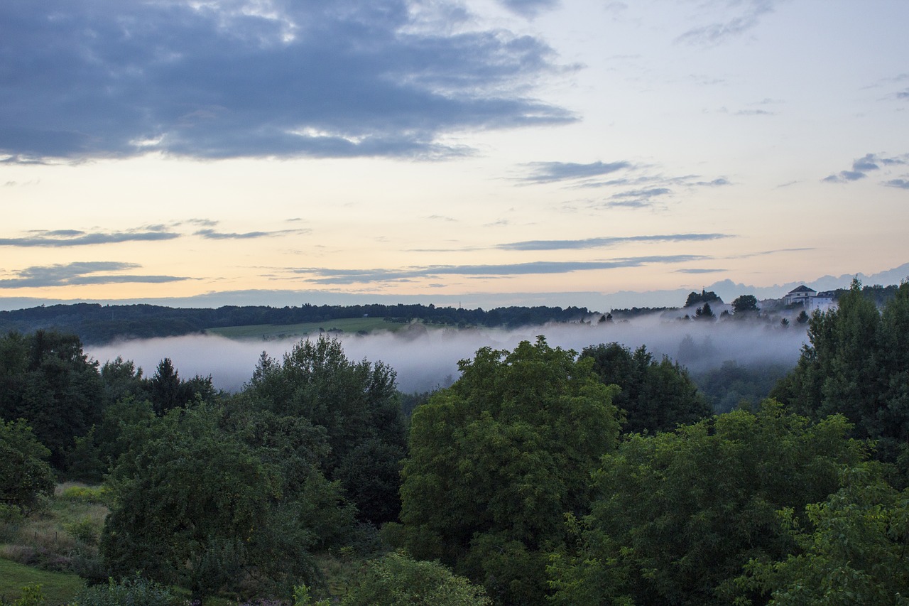 Kraštovaizdis, Saulė, Saulėlydis, Abendstimmung, Twilight, Vakarinis Dangus, Ruduo, Rūkas, Gamta, Nuotaika